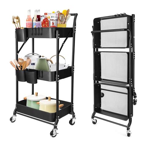 Buy AmaticAmatic 3 Tier Folding Rolling Cart Foldable Metal Utility