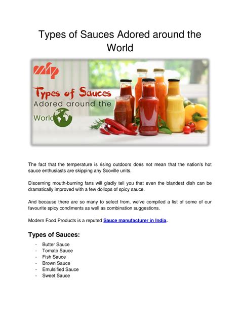 Ppt Types Of Sauces Adored Around The World Powerpoint Presentation