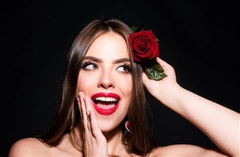 Premium Photo Portrait Of A Woman With A Rose Flower Beauty Fashion