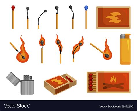 Matches Light Matchbox And Lighter To Create Fire Vector Image