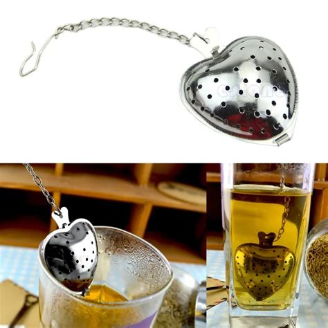 Heart Shaped Tea Infuser Stainless Steel Strainer Filter Chain Love