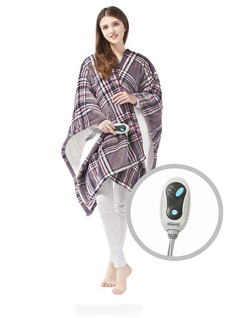 Beautyrest Ultra Soft Sherpa Berber Fleece Electric Poncho Wrap Blanket