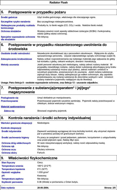 Karta Charakterystyki Niebezpiecznej Substancji Chemicznej Radiator