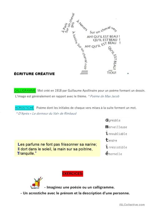 Ecriture créative écriture créative Français FLE fiches pedagogiques