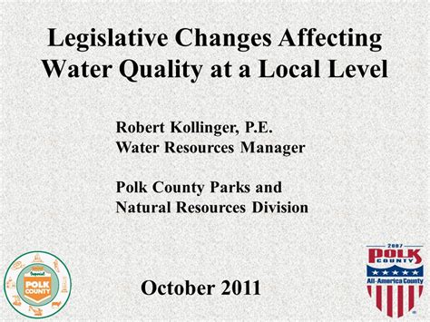 Legislative Changes Affecting Water Quality At A Local Level October