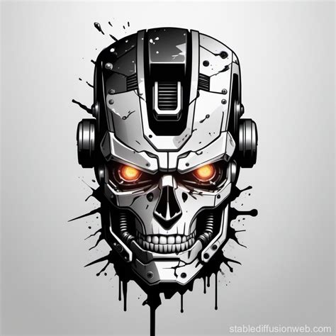 Battle-Damaged Terminator Head Logo | Stable Diffusion Online