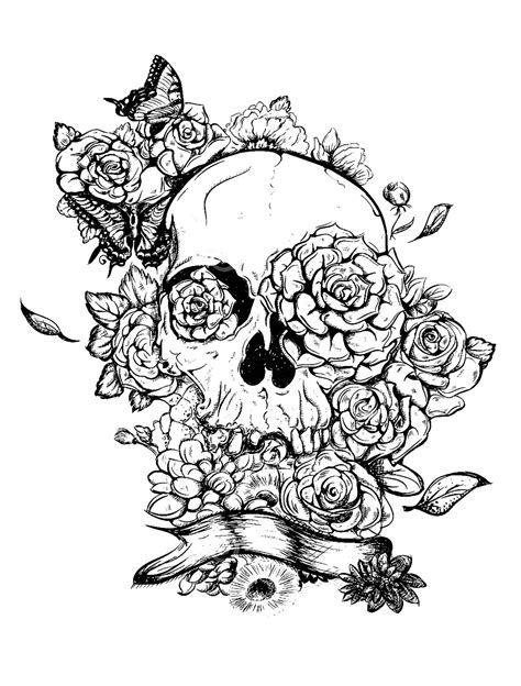 Skeleton And Roses For Tattoo Tattoo Coloring Pages For Adults