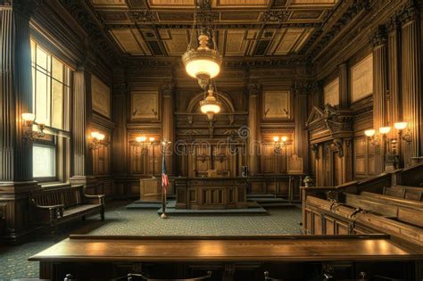 American Courtroom Empty Courthouse Supreme Court Of Law And Justice