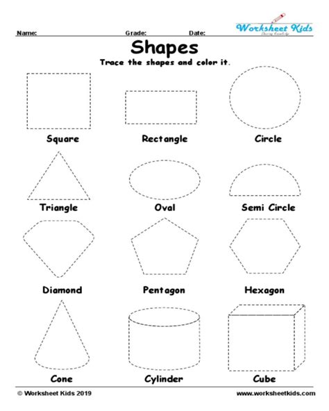 Tracing Shapes Printable Worksheets for Preschool: 2D and 3D - PDF