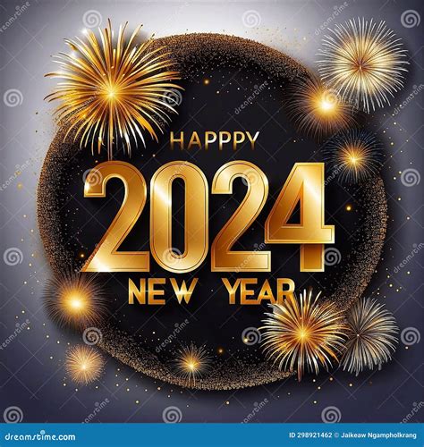 Happy New Year 2024 with Various Colors of Fireworks. Stock Photo ...