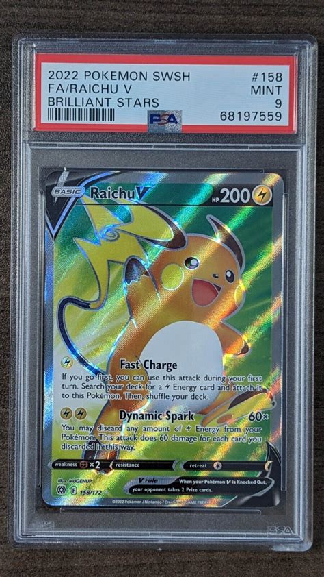 RAICHU V 2022 Pokémon 158 172 PSA 9 Brilliant Stars Full Art MINT Sword