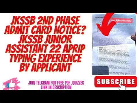 Jkssb Nd Phase Admit Card Notice Jkssb Junior Assistant April