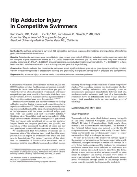 Hip Adductor Injury In Competitive Swimmers