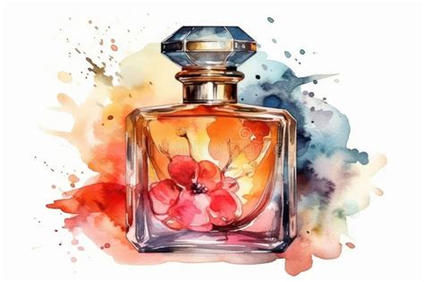 Watercolor Drawing of a Perfume Bottle. Stock Illustration ...