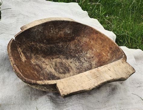 Wooden Bowl Primitive Antique Wood Plate 21 Rustic Home Etsy