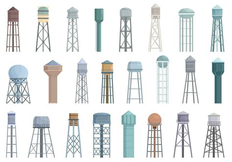 Water tower icons set cartoon vector. Industrial tank 23705484 Vector ...