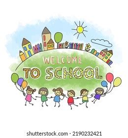 Welcome School Handwritten Quotes Cartoon Kids Stock Vector (Royalty Free) 2190232421 | Shutterstock