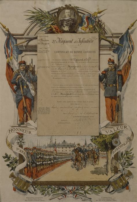 Certificat De Bonne Conduite 37th Infantry Regiment 1896