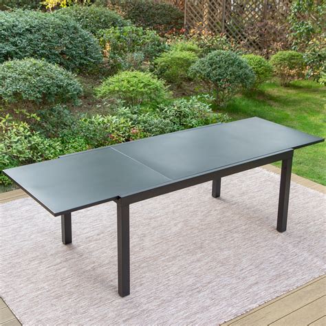 Summit Living 8 Seat Patio Extendable Dining Table Black Metal Steel Expanding Outdoor Design