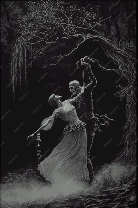 Premium AI Image | A black and white painting of a couple dancing in the dark.