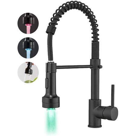 Black Kitchen Sink Faucet with LED Sprayer Commercial Style Single ...