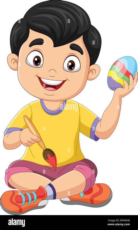 Cartoon little boy painting an easter egg Stock Vector Image & Art - Alamy