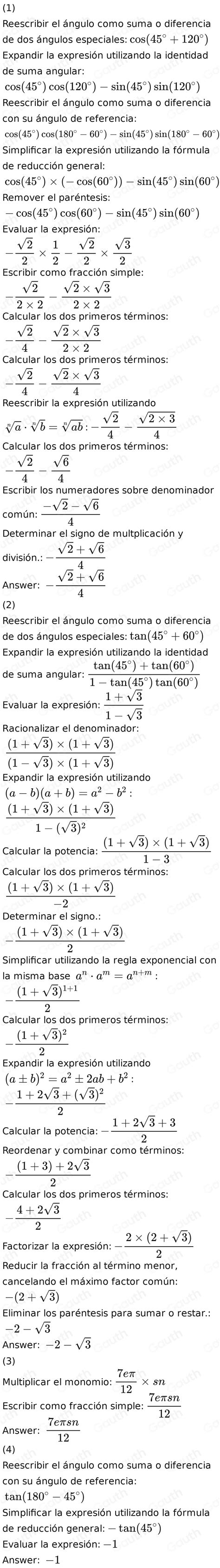 Solved Determina El Valor De Cada Funci N Utilizando Las