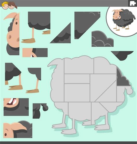 jigsaw puzzle game with cartoon black sheep animal 24116100 Vector Art at Vecteezy