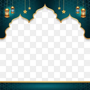 Ramadan Kareem Green Golden Islamic Frame With Lantern Arabic Border