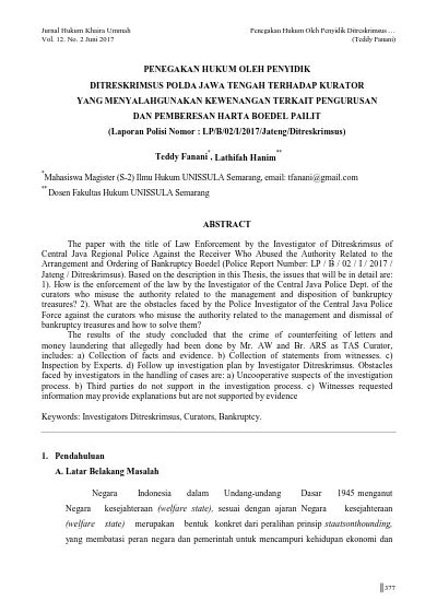 PENEGAKAN HUKUM OLEH PENYIDIK DITRESKRIMSUS POLDA JAWA TENGAH TERHADAP