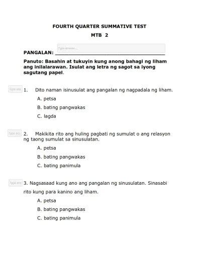 Summative Test Q4 Mtb Interactive Worksheet Edform