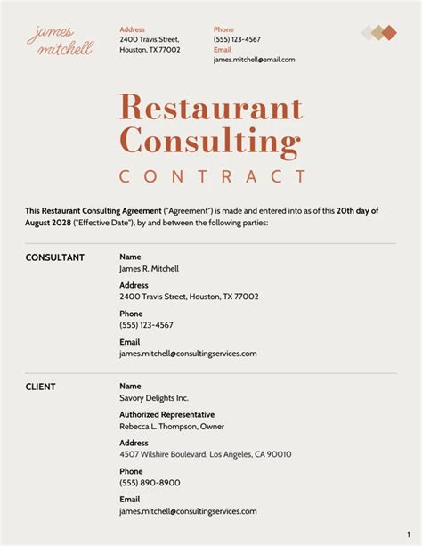 Restaurant Consulting Contract Template Venngage