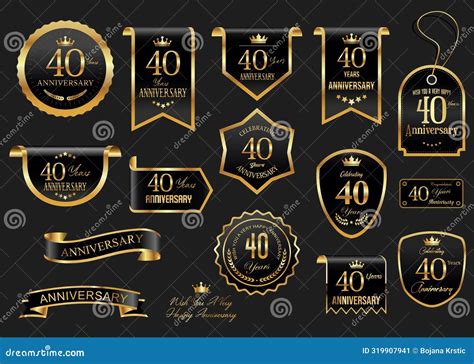 Collection Of Anniversary Gold Laurel Wreath Badges And Labels Vector Illustration Stock