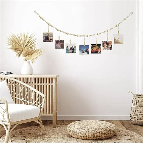 Wall Hanging Photo Display With Wooden Beads Garland Collage