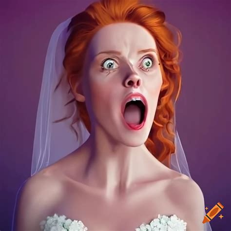 Redheaded Woman In A Wedding Gown Looking Shocked On Craiyon