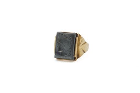 ShopTheSalvationArmy - SCRAP 10K Gold Vintage Carved Stone Ring 5.85g (440)