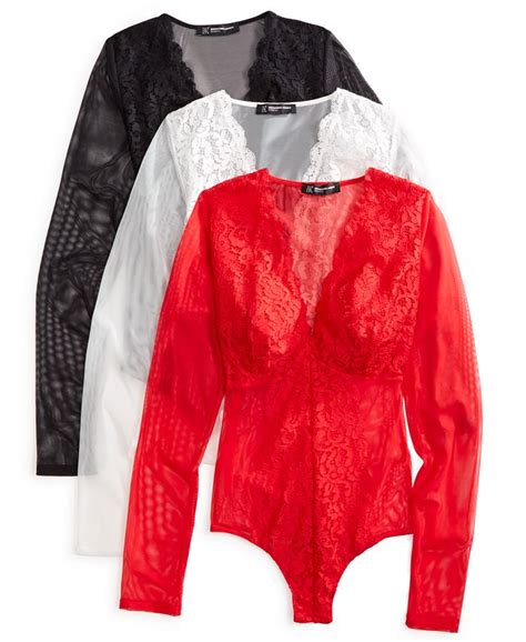 Inc International Concepts Not So Basic Long Sleeve Lace Mesh Bodysuit Created For Macys Macys