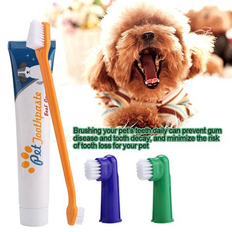 Dog Toothpaste and Toothbrush Set Double Handle Finger Pet Cleaning ...