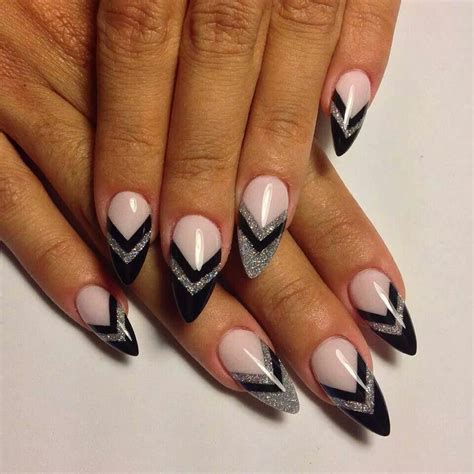 Black Silver Glitter Stiletto Nails By The Nails Queen Nail