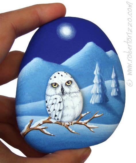 Snowy Owl Winter Landscape Two Painted Rocks and an Unique - Etsy