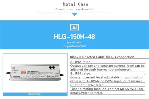 Mean Well Hlg 150h 48a 150w 48w Ce Cb Tuv High Quality 150w Led Driver