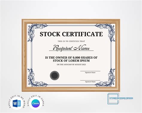 Editable Stock Certificate Template. Printable Certificate. Editable ...