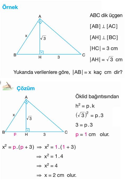 9 Sınıf Dik Üçgende Pisagor ve Öklid Bağıntıları Test Soruları