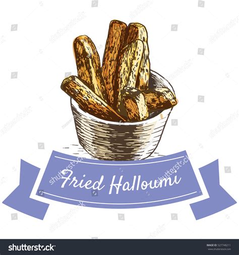 Fried Halloumi Colorful Illustration Vector Illustration Stock Vector