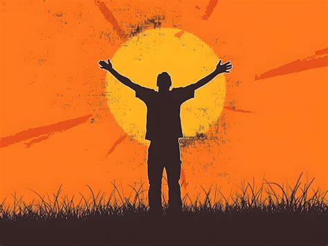 Premium Photo Silhouette Of A Man With Raised Hands On A Sunset