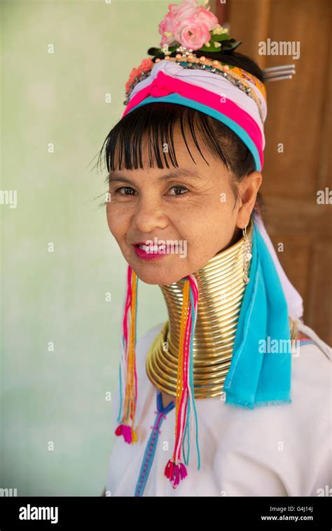 Portrait Of A Kayan Lahwi Padaung Woman With Brass Coils Rings On Her