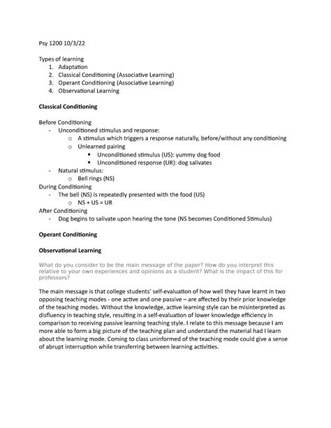 Psy 1200 10 3 22 Note Psy 1200 10 3 Types Of Learning 1