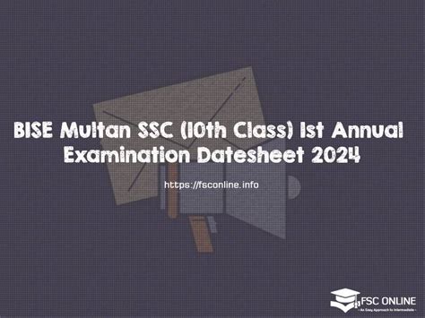 Bise Multan Ssc 10th Class 1st Annual Examination Datesheet 2024