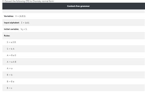 Solved 2 Convert The Following CFG To Chomsky Normal Form Chegg