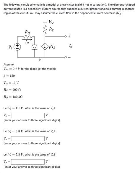 Solved The Following Circuit Schematic Is A Model Of A Transistor Course Hero